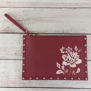 White House Black Market Wristlet Purse Floral Dark Red